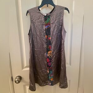 Lili Butler Silk Tunic Top Gray Fish Print USA Women's Size 8